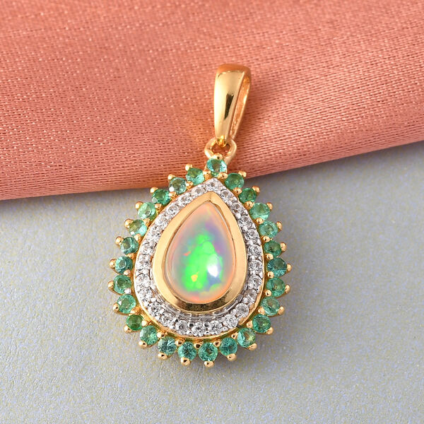 &Auml;thiopischer Opal, Smaragd und Zirkon Halo-Anh&auml;nger in Silber image number 3