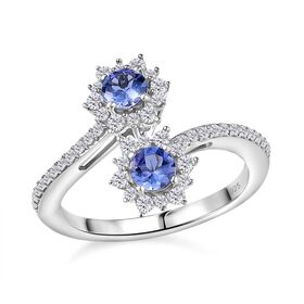 Tansanit, Weißer Zirkon Ring 925 Silber rhodiniert (Größe 20.00) ca. 1,06 ct