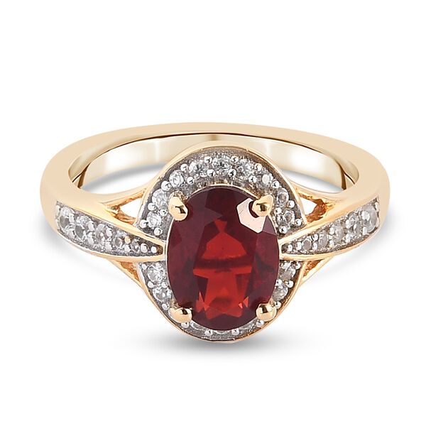 Mexikanischer Kirschfeuer-Opal und Zirkon Solitär Ring 925 Silber Vermeil image number 0