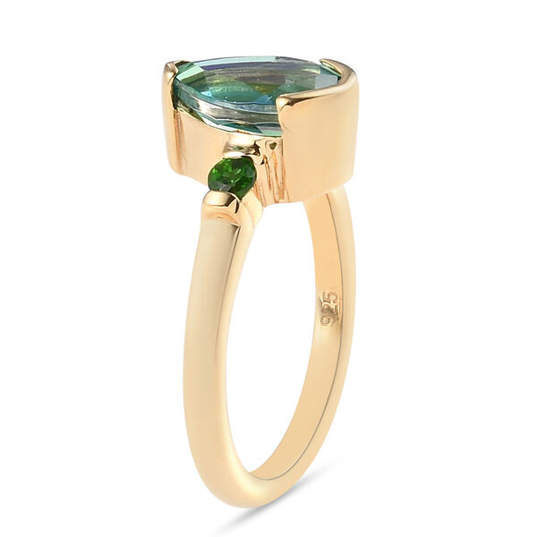 Pfau Triplett Quarz und Nat&uuml;rlicher Chromdiopsid Ring 925 Silber vergoldet  ca. 2,27 ct image number 6