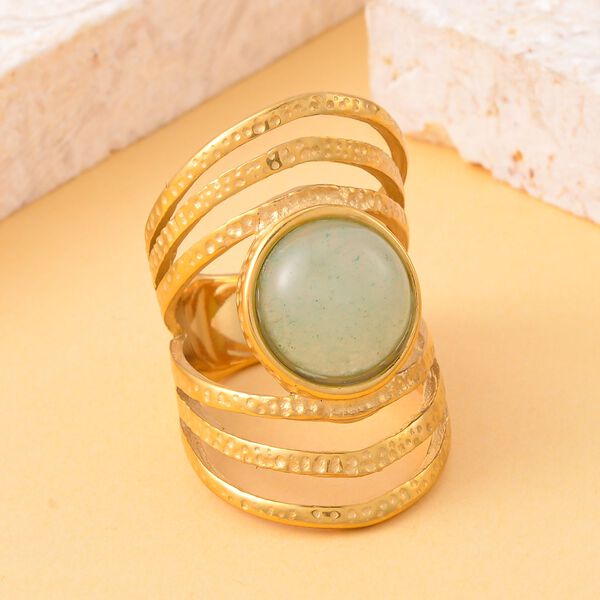 Gr&uuml;ner Aventurin Ring 316L Edelstahl, vergoldet, (Gr&ouml;&szlig;e 16.00) ca. 5.00 ct image number 2