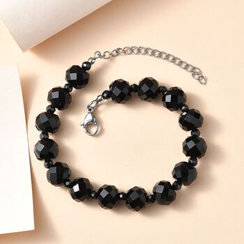 Schwarzes Glasachat und schwarzes Spinell 19cm Armband - 90 ct.