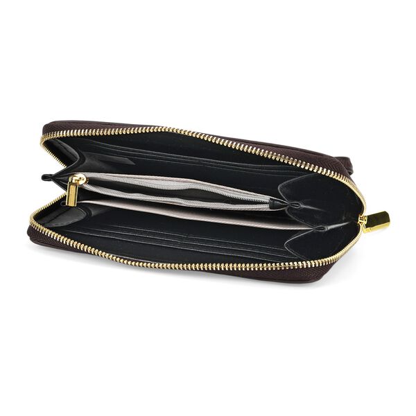 PU-Brieftasche mit geprägtem Blumenmuster, 19x2,5x10cm, Braun image number 5