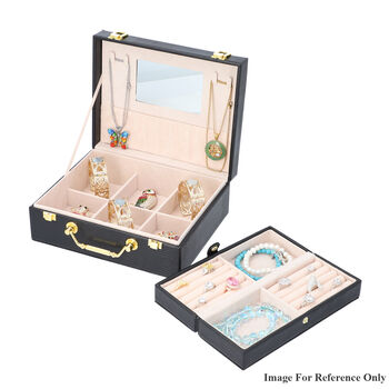 Schmuck Organizer mit Krokopr&auml;gung, Spiegel und F&auml;cher, 23,5x18,5x8,5 cm, Schwarz