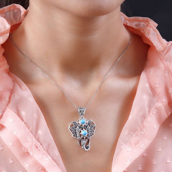 Handgearbeiteter, amerikanischer, nat&uuml;rlicher Sleeping Beauty T&uuml;rkis-Elefant-Anh&auml;nger in Silber image number 2