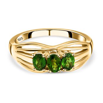 Nat&uuml;rlicher Chromdiopsid-Ring, 925 Silber vergoldet (Gr&ouml;&szlig;e 16.00) ca. 0,57 ct