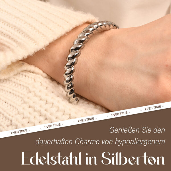 EVER TRUE Designer inspirierter gedrehter 19cm Armreif und Creolen in Silberton image number 4