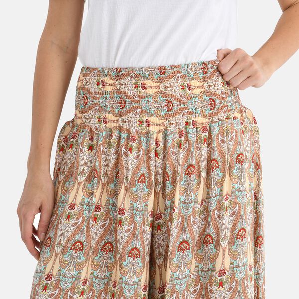 Gesmokte Taillen-Culottes mit Damastmuster, Einheitsgr&ouml;&szlig;e, Rot-Beige image number 5