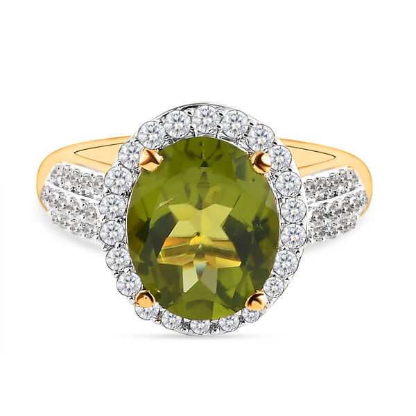 Nat&uuml;rlicher Peridot und wei&szlig;er Zirkon-Ring, 925 Silber Gelbgold Vermeil  ca. 4,21 ct