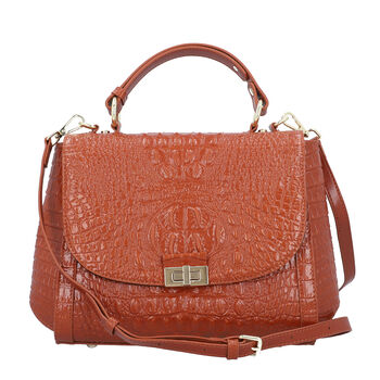 Luxus Crossbody Tasche mit Kroko-Pr&auml;gung aus echtem Leder, Hellbraun