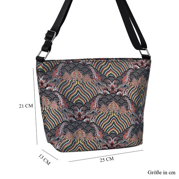 Jacquard-Tasche aus Poly-Satin mit Futter und Reißverschluss, Innentasche, schwarz image number 7