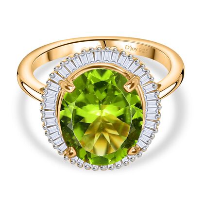 D'Joy AAA Peridot, Wei&szlig;er Diamant Ring 925 Silber 750 Gelbgold Vermeil (Gr&ouml;&szlig;e 21.00) ca. 5.43 ct
