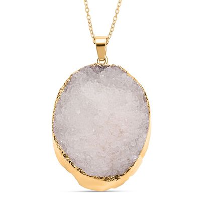 Wei&szlig;er Drusy Quarz Anh&auml;nger mit Kette, Messing, vergoldet