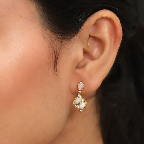 Nat&uuml;rlicher &Auml;thiopischer Opal und Zirkon Ohrh&auml;nger 925 Silber vergoldet ca. 1,09 ct&nbsp; image number 3