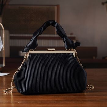 Plissiertes Design Crossbody Tasche mit Knotenhenkel, 23x10x15cm, Schwarz