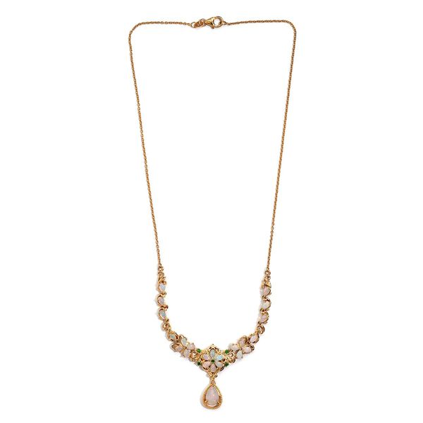 Natürliche, äthiopische Welo Opal und Chromdiopsid florale Halskette in Silber, 4,46 ct. image number 4