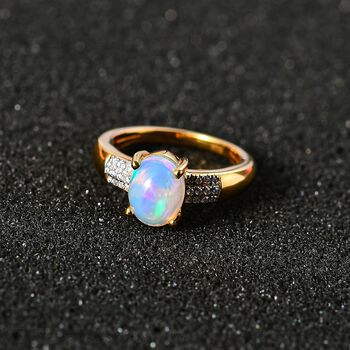 AA Nat&uuml;rlicher, &auml;thiopischer Welo Opal, Moissanit Ring, 925 Silber Gelbgold Vermeil (Gr&ouml;&szlig;e 17.00) ca. 1.35 ct