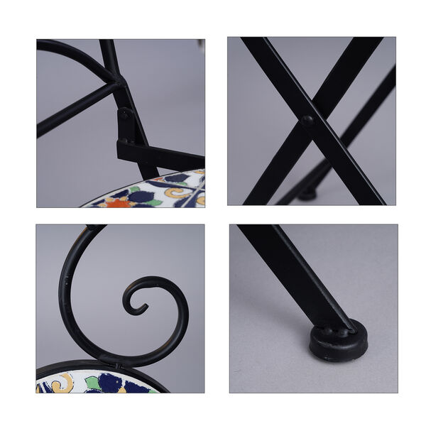 3er-Set - Mosaik-Tisch und 2 Mosaik-St&uuml;hle, Blumenmuster, Wei&szlig;-Orange-Blau&nbsp; image number 5