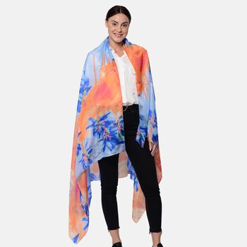 LA MAREY - 100% nat&uuml;rlicher, bedruckter Maulbeerseiden-Schal in Geschenkbox, Blau und Orange