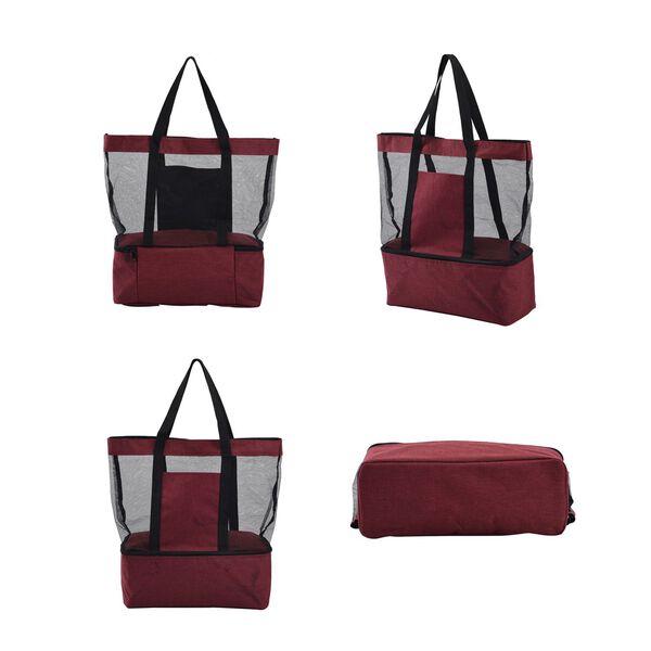 Zweist&ouml;ckige Netz-Einkaufstasche mit K&uuml;hlfach, 37x15x42cm, weinrot image number 8
