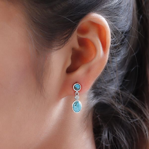 Sierra Nevada T&uuml;rkis und Zirkon Ohrh&auml;nger, 925 Silber platiniert, 2,31 ct. image number 3