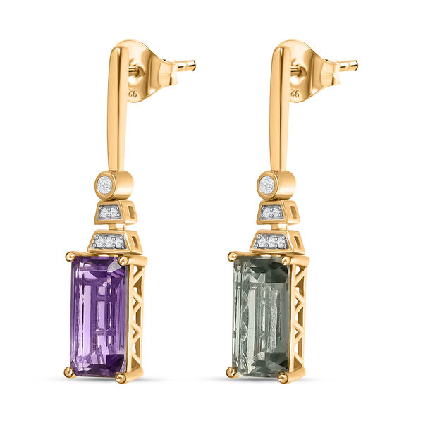 Prasiolith, Rose De France Amethyst und Zirkon Ohrringe - 5,33 ct. image number 4