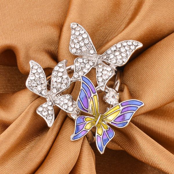 Weißer Kristall und emaillierter Schmetterling-Schalring image number 2