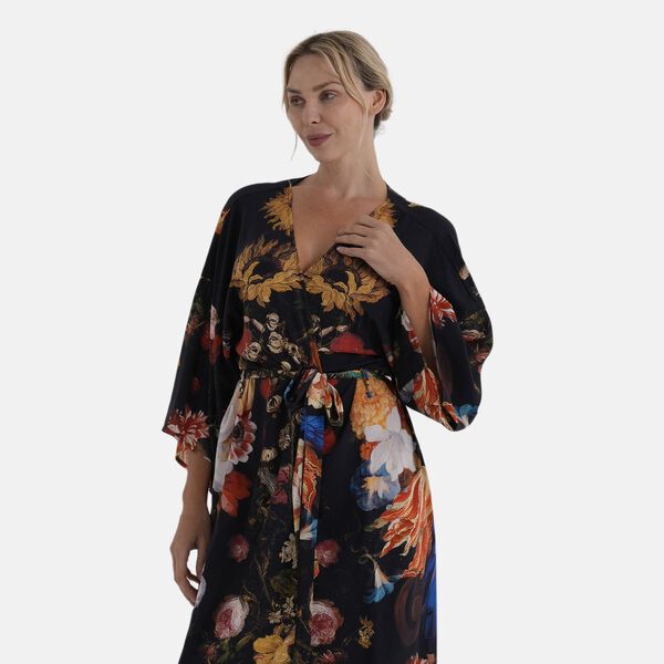 LA MAREY Kimono mit Pfauenprint 100% Viskose Einheitsgr&ouml;&szlig;e 128 cm L&auml;nge, Schwarz image number 5