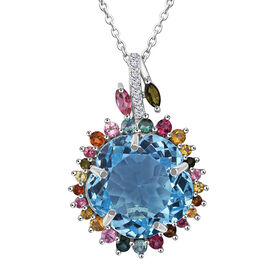 AA Blau Topas, Multi-Turmalin und Zirkon Anhänger mit 50cm Kette - 14,15  ct.