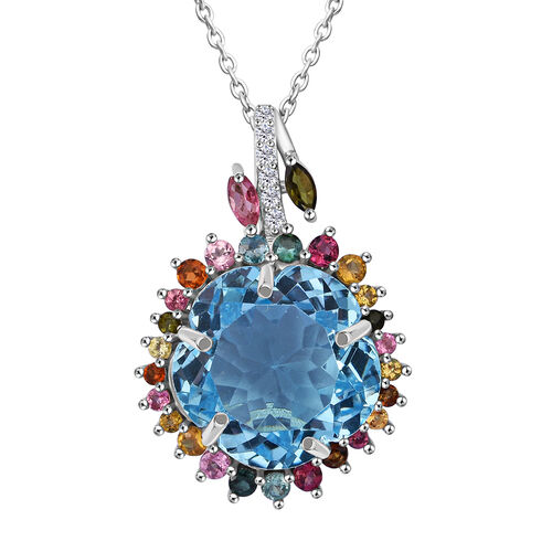AA Blau Topas, Mehrfarbig-Turmalin Schmuckset 925 Silber rhodiniert ca. 14,15 ct. image number 0