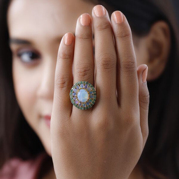 Natürlicher, äthiopischer Welo Opal, und sambischer Smaragd-Ring - 5,24 ct. image number 3
