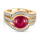 Afrikanischer Rubin (Fissure gef&uuml;llt), Wei&szlig;er Zirkon Ring, 925 Silber Gelbgold Vermeil (Gr&ouml;&szlig;e 21.00) ca. 6.98 ct