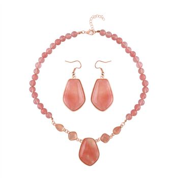 3er Set - Kirsch Quarz Anh&auml;nger mit Kette und Ohrringe, ca. 298.00 ct