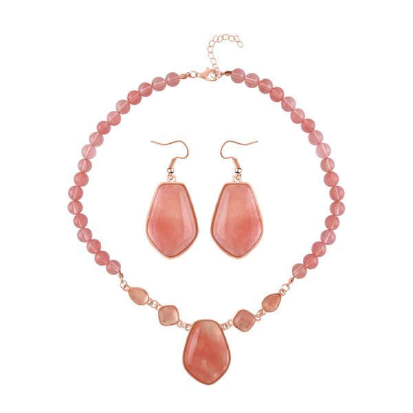 3er Set - Kirsch Quarz Anh&auml;nger mit Kette und Ohrringe, ca. 298.00 ct