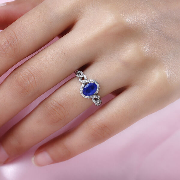 AAA tansanischer, blauer Spinell und wei&szlig;er Zirkon-Ring, 925 Silber platiniert  ca. 1,91 ct image number 3