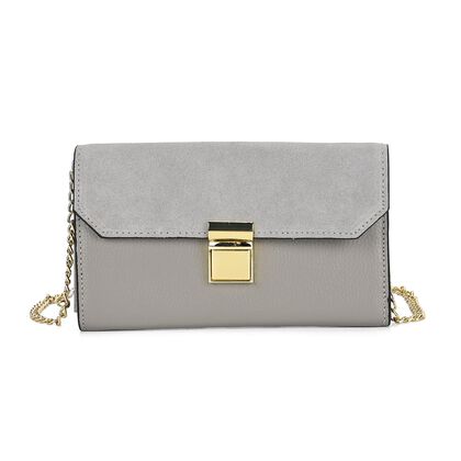 Premium Collection - Designer-Clutch aus 100% echtem Leder mit RFID Schutz, Gr&ouml;&szlig;e 20x10 cm, Silbergrau