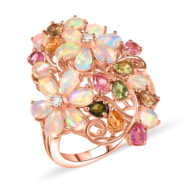 D'Joy Nat&uuml;rlicher, &auml;thiopischer Welo Opal, Multi-Turmalin und Moissanit Ring - 4 ct. image number 4