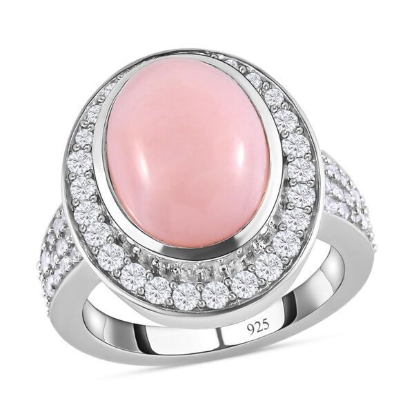 Rosa Opal und weißer Zirkon-Ring, 925 Silber platiniert, 5,83 ct. image number 4