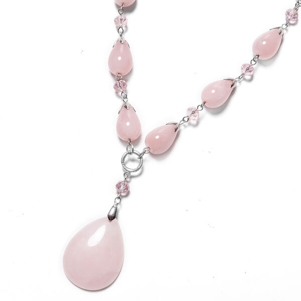 Rosenquarz und rosa Glas-Halskette in Silberton, 207,50 ct. image number 1