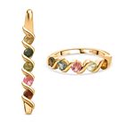 Mosaik der Natur - 2er Set - Mehrfarbiger-Turmalin Ring und Anhänger und Ring, Größe (21.00), 925 Silber 750 Gelb vergoldet, ca. 1.50 ct