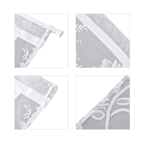 Gardinen mit verstellbarer Metallstange, gestrickter Stoff, 145x90cm, gewebt, weiß, Große Blumen image number 5