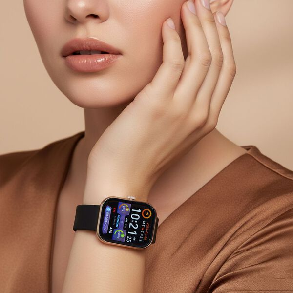 G21 Smartwatch, 2.01 Zoll HD Display, Gold-Schwarzes Silikonarmband image number 3