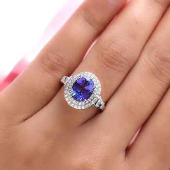 RHAPSODY - AAAA Tansanit und Diamant VS E-F Ring, 950 Platin  ca. 3,40 ct