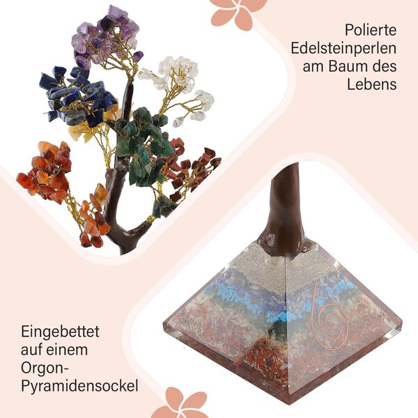 LIVMORE Edelsteinbaum mit Orgonit Basis, Sieben Chakren, 23cm, 230 Perlen, Mehrfarbig image number 5