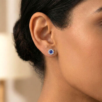 Kyanit, Wei&szlig;er Zirkon Ohrringe 925 Silber Platiniert ca. 1.41 ct