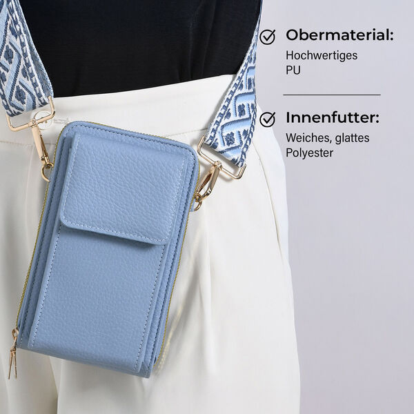 Crossbody-Handytasche mit RFID-Schutz und gemustertem Trageriemen, 19x6x11 cm, Hellblau image number 4