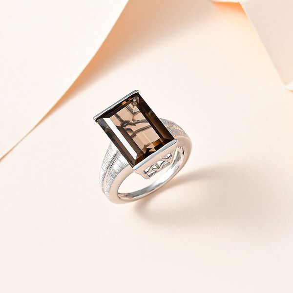 Rauchquarz Ring, 925 Silber platiniert (Größe 16.00) ca. 7.13 ct image number 2