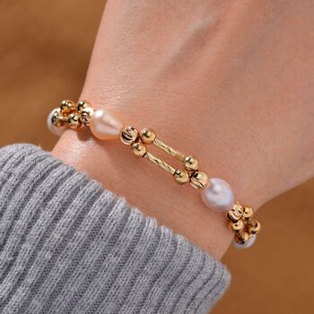 Mehrfarbige S&uuml;&szlig;wasser Perle Armband ca. 18 cm + 5 cm Extender, Standard gelb vergoldet