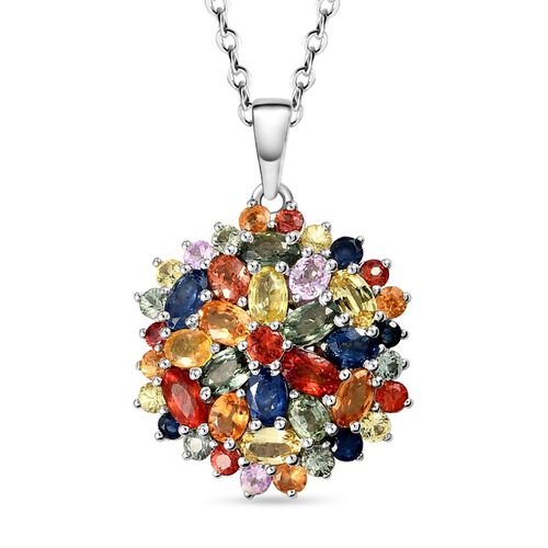 Mehrfarbiger Saphir-Cluster-Anhänger mit Kette, 925 Silber platiniert, 7,42 ct. image number 0