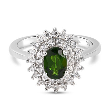 Nat&uuml;rlicher Chromdiopsid und Zirkon Ring 925 Silber platiniert (Gr&ouml;&szlig;e 16.00) ca. 1,55 ct